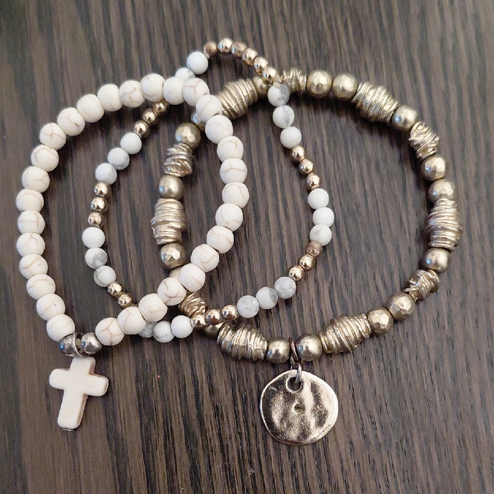 3 Stretch Bracelet Set with Charms